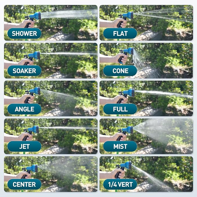Besiter Garden Hose Nozzle Sprayer 10 Watering Patterns Spray Nozzles Heavy Duty Hose Head Lightweight Hose Attachment Blue