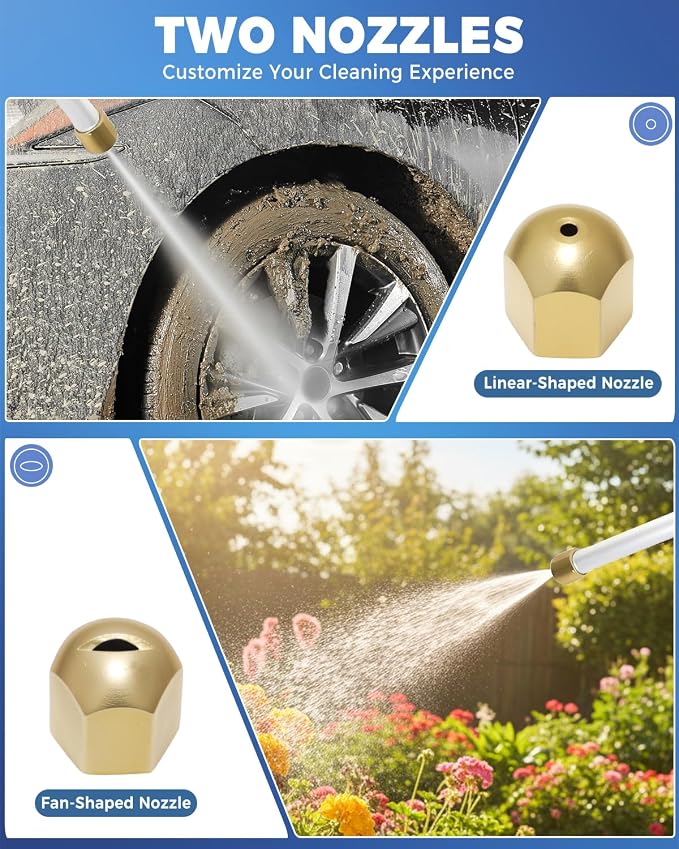 Jet Nozzle Power Washer for Garden Hose With Quick Connect Flexible Wand | 2-In-1 high pressure wand, hydro jet water hose nozzle with 2 different nozzles for gutter, garden, car, pet, window (Blue)