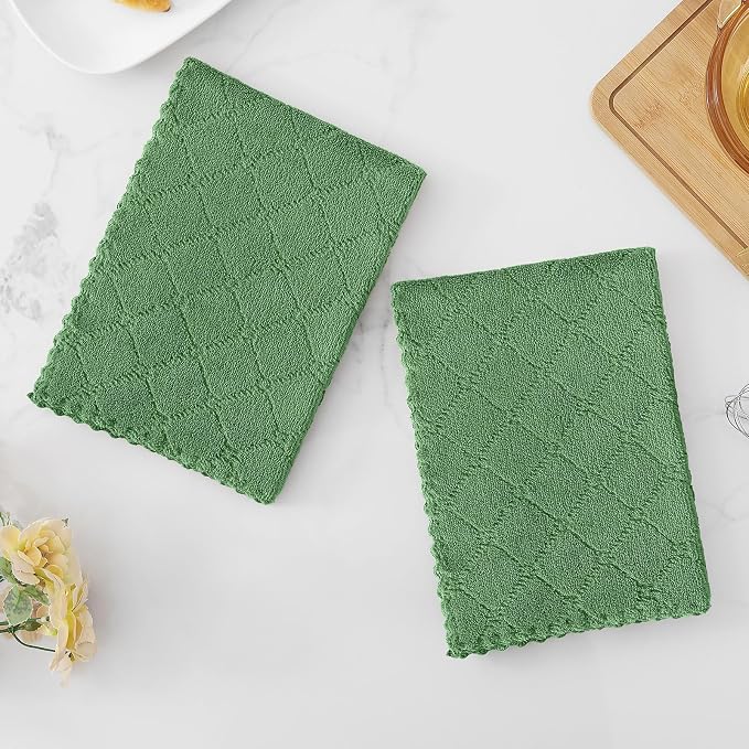 Homaxy 12 Pack Dish Towels for Kitchen (13 x 19 Inches, Grass Green), Super Soft and Absorbent Coral Velvet Dish Cloths for Washing Dishes, Nonstick Oil Fast Drying Microfiber Cleaning Cloth