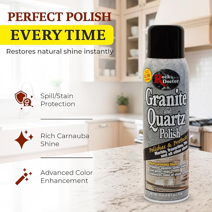 Rock Doctor Granite Polish Spray and Surface,18oz.Can Polish Tile, Marble, Kitchen Countertop, and Natural Stone Surfaces, Streak-Free Shine Pack of 4 (4)