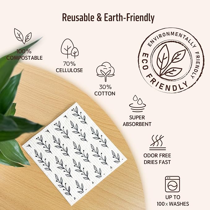 Swedish Dishcloths for Kitchen, 5 Pack Reusable Paper Towels Washable, Super Absorbent Swedish Dish Cloths, Non-Scratch, No Odor