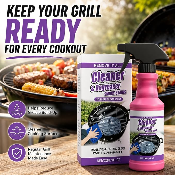 2-Pack Fast-Acting Grill Cleaner Spray, Heavy Duty BBQ Degreaser for Burnt Food & Stubborn Grease, Powerful No-Scrub Oven & Kitchen Cleaner for Grills, Stovetops & Pans (2)