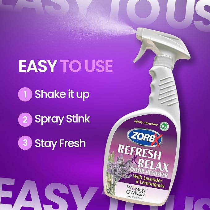 ZORBX Lavender & Lemongrass Spray, 24 Oz - All-Purpose Deodorizer, Refreshes Fabric, Removes Strong Odors, Perfect for Home, Car, Gym, Laundry | All-Purpose Air Freshener/Deodorizer & Fabric Spray for Home, Car, Gym, Laundry, Shoes & Carpet Deodorizing