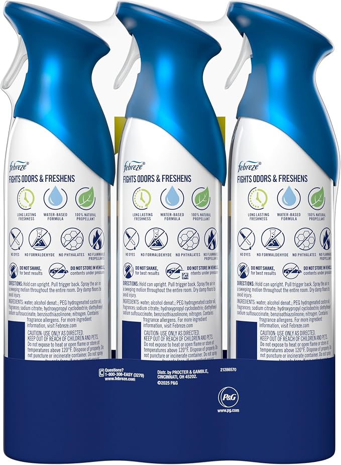 Febreze Air Mist, Luxe Air Freshener Spray, Odor Fighting Room Spray, Deodorizer for Home Bathroom Kitchen Office Apartment Dorm Room Classroom, Ocean Scent, 8.1oz (Pack of 3)