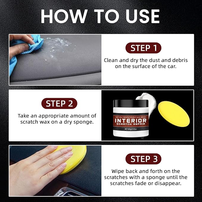 Interior Car Scratch Repair Paste, Car Scratch Removal Wax, 100g | Restores shine for plastic trim, Quick scuff removal, Revives original color, Non-greasy formula, Easy wipe-on application
