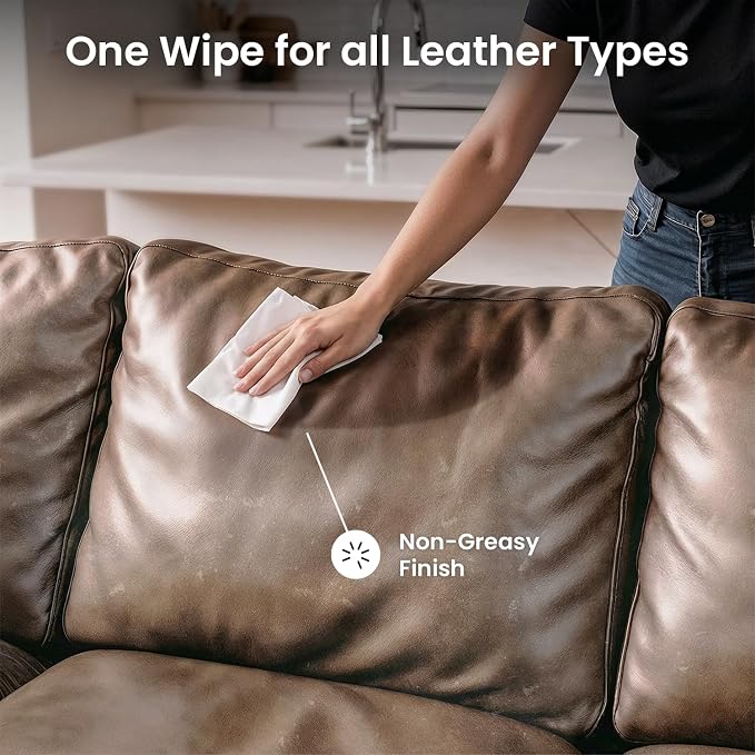 EVEO Leather Cleaner Wipes 4-in-1 Leather Cleaner and Conditioner for Furniture - Leather Couch Cleaner, Car, Shoes & Purses – UV Protection, XL Moistened Wipes Restore & Protect – 3 Pack (90 Total)