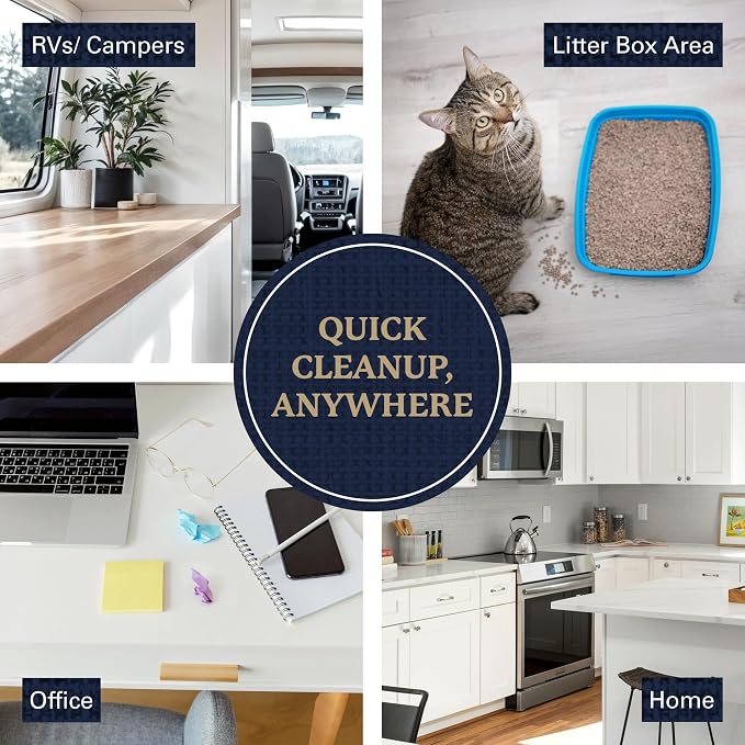 Farberware Handheld Broom and Dustpan Set with Rubber Lip – Small Dust Pan and Brush Set for Kitchen Crumbs, Cat Litter, Compact Hand Broom with Soft Grip Handle for Home Cleaning