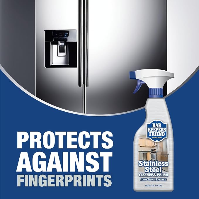 Bar Keepers Friend Stainless Steel Cleaner Spray (25.4 oz) + Microfiber Cloth - Removes Fingerprints and Grime Without Dulling