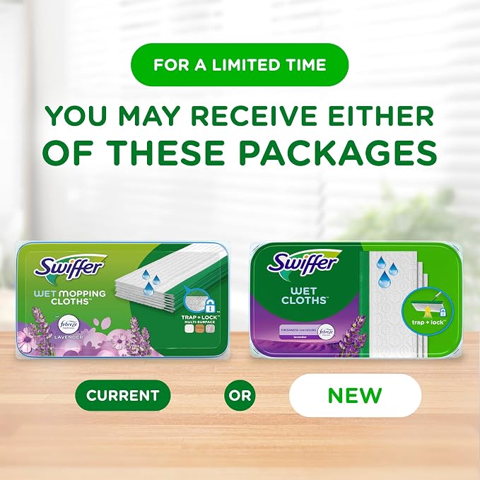 Swiffer Sweeper Wet Mopping Cloths with Febreze Freshness, Lavender Vanilla & Comfort, 24 Count (Pack of 2)