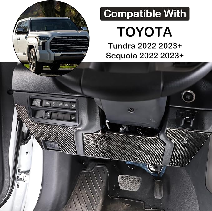 Aunginsy Car Driver's Lower Knee Pad Panel Trim Sticker Compatible with Toyota Tundra/Sequoia 2022 2023 2024 Pickup Truck Real Carbon Fiber Decorative Sticker Protection Cover Interior Accessories
