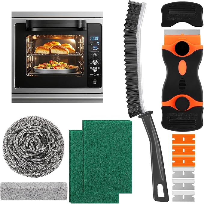 XANGNIER Heavy Duty Oven Cleaning Tools Kit,Oven Cleaner Brush Accessories | 1pcs Crevice Cleaning Brush,1pcs Razor Blade Scraper,1pcs Pumice Stone,1pcs Steel Wool Scrubber,2pcs Scrub Sponges