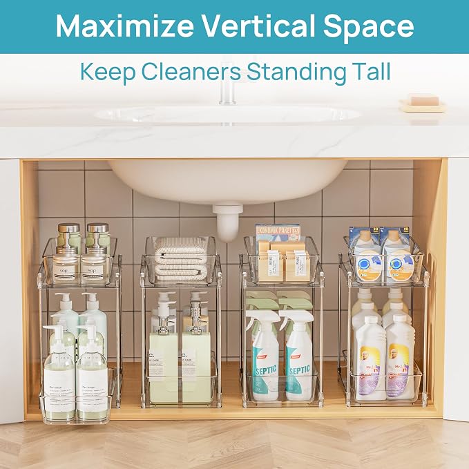 Vtopmart 4 Pack Higher Bathroom Under Sink Plastic Pull-Out Organizer (S-Higher)