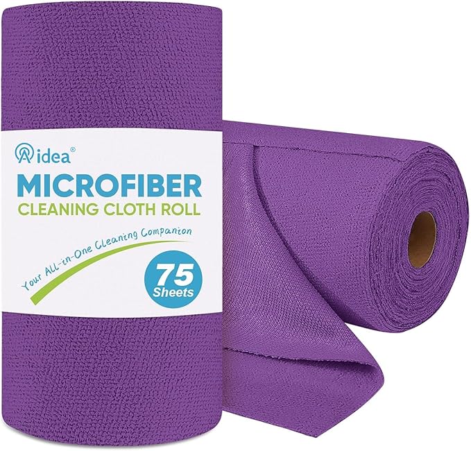 AIDEA Microfiber Cleaning Cloth Roll-75PK, Purple Paper Towels, 11.5"×11.5" | Reusable Tear Away Cloth, Microfiber Towels for Cars, Lint Free Cleaning Rags for House, Kitchen, Window, Cleaning Supplies