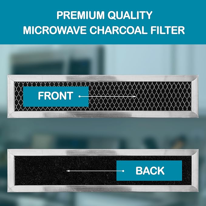 WB02X11550 Microwave Charcoal Filter Replacement JX81L 5304464577 2-Pack | Replaces Frigidaire FRPAMRAF & WB02X28929. Fits GE & Hotpoint microwaves. Size: 2-3/8" x 10-1/4". Verify before ordering.