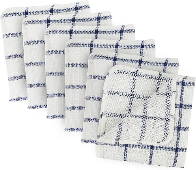 DII Scrubber Dishcloths Collection Windowpane Dishrag Set, 12x12, White/Nautical Blue Stripe, 6 Piece