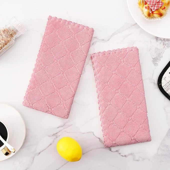 Homaxy 12 Pack Dish Towels for Kitchen (10 x 20 Inches, Pink), Super Soft and Absorbent Coral Velvet Dish Cloths for Washing Dishes, Nonstick Oil Fast Drying Microfiber Cleaning Cloth