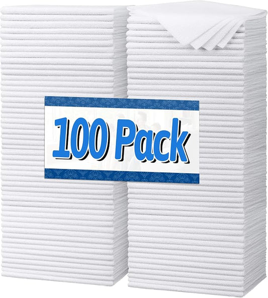 FIXSMITH White Microfiber Cleaning Cloth, Pack of 100, 11.5"X11.5" Cleaning Rags for Housekeeping and Kitchen, Reusable Shop Towels, Microfiber Towels for Cars, Lint Free, Scratch-Free