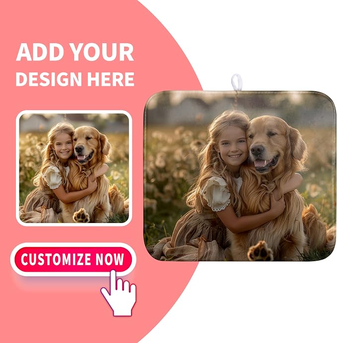 Custom Personalized Dish Drying Mat for Kitchen Counter 18x24 Inch Customized Drying Mats with Picture Text Microfiber Absorbent Dish Drying Pad Custom Image Kitchen Accessories