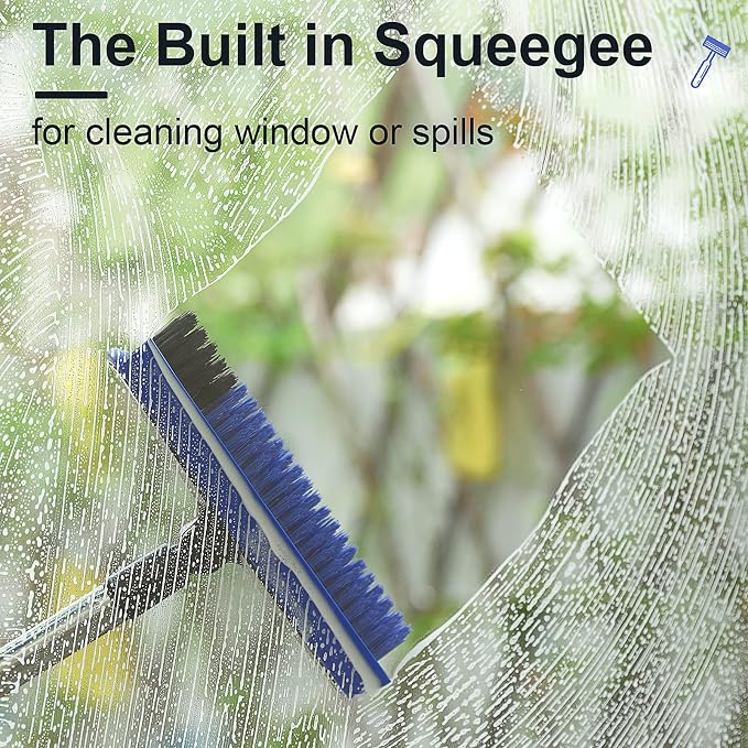 2 in 1 Floor Scrub Brush Grout Brush with 57.8" Long Handle,120°Rotatable Shower Tile Grout Scrubber,V-Shaped Corner Brush for Hard to Reach Areas (Blue)