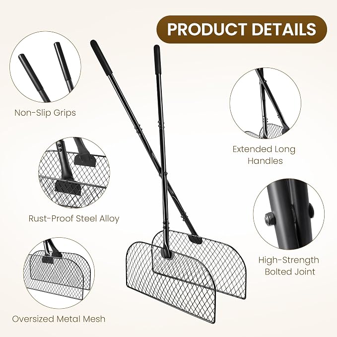 Leaf Grabber Rake with Long Handle - Heavy Duty Metal Leaves Collector & Yard Waste Picker Upper - Ergonomic Lawn Grabbers & Scoops for Grass, Debris, Twigs - No-Bending Yard Clean Up Tool