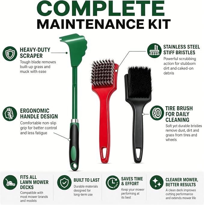 Heavy-Duty Lawn Mower Cleaning Scraper and Cleaning Stiff Brush are Used for the Maintenance and Cleaning of Outdoor Garden Lawn Mower Decks. (1 Pack)