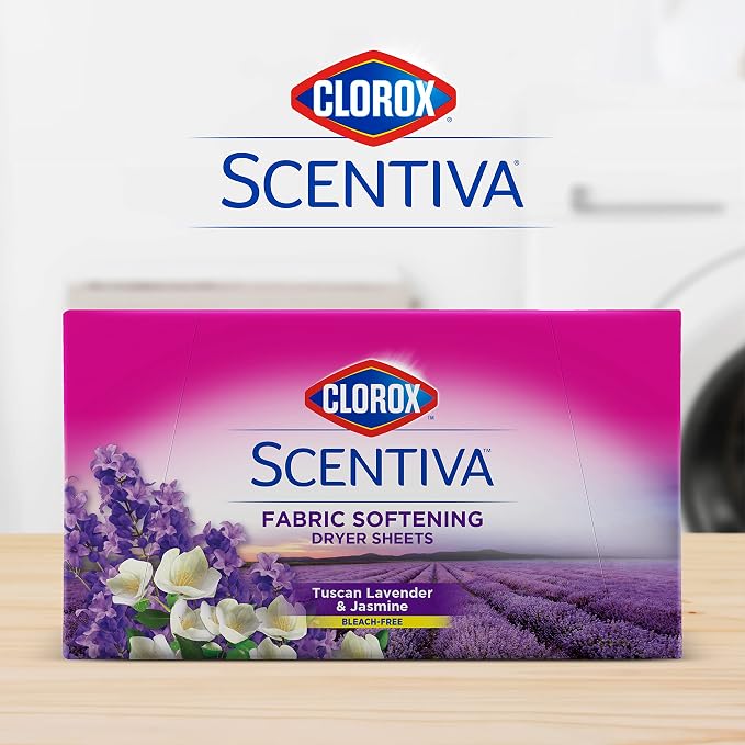 Clorox Scentiva Fabric Softening Dryer Sheets | Fabric Sheets in Tuscan Lavender & Jasmine | 40 Count Dryer Sheets That Reduce Wrinkles and Reduce Static Cling (Pack of 2)