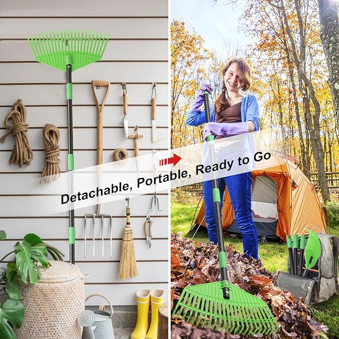 Lightweight Plastic Leaf Rake for Lawns - 16.5'' Wide Garden Rake for Leaves,Gentle on Lawn,50'' Adjustable for Women Seniors Kids,Outdoor Yard Rakes for Sweep Leaves,Grass, Pine Needle