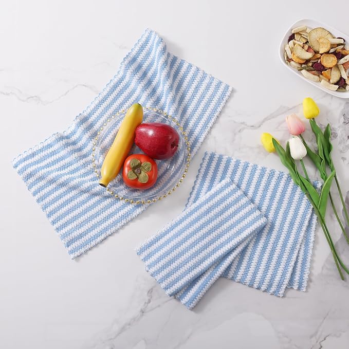 Homaxy Kitchen Towels(12 Pack, 10 x 20 inches), Ultra Soft and Absorbent Dish Towels, Reusable Fast Drying Microfiber Cleaning Cloth, Coral Velvet Wave Design No-lint, Blue