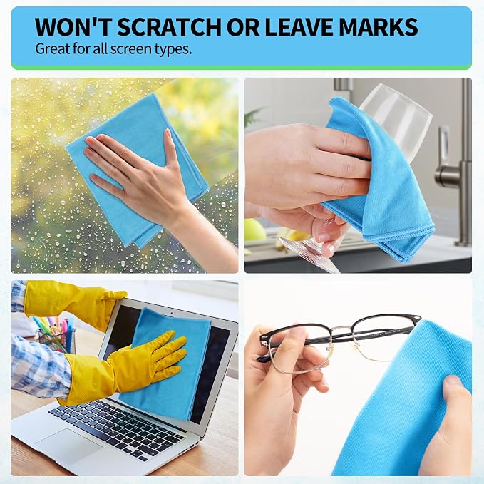 Microfiber Glass Cleaning Cloth, 12 Pack Window Glass Cleaning Rags, Reusable Lint-Free Streak Free Polishing Cloth Wipes for Stainless Steel, Eyeglasses, Mirrors, Screens & Lenses,12" 12"