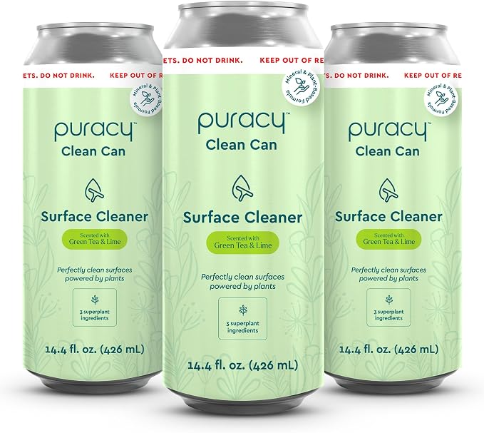 Puracy All Purpose Cleaner Clean Can – Plant-Powered Multi-Surface Cleaner - Surface Cleaner Solution As Seen on TikTok (Green Tea + Lime, 14.4 fl oz, 3 Pack)