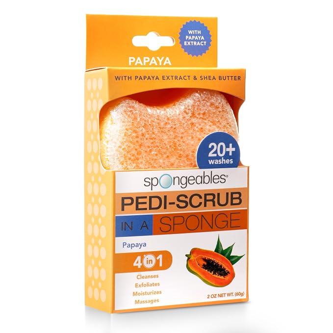 Spongables Pedi Scrub Foot Exfoliating 20+ Wash Sponge, Papaya, 1 Count