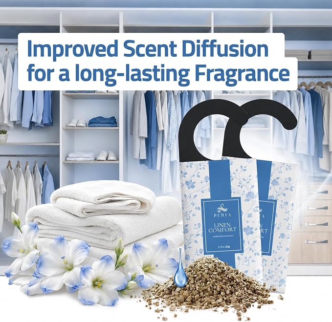 12 Packs Large Closet Deodorizer for Women - Linen Odor Absorber by Perfa | Hanging Scented Luxury Fragrance - Weeks of Continuous Freshness - Keeps Stored Fabrics Smelling New - Good for 120 Days