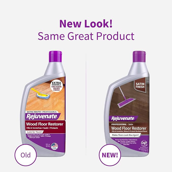 Rejuvenate Professional Wood Floor Restorer Fills Scratches, Shines And Protects Wood Flooring For A Matte Satin Shine, 32 Ounces | 1-Coat Application Fills Scratches, Shines & Protects Hardwood Floors, Leaves A Satin Finish, Safe For Pets & Kids