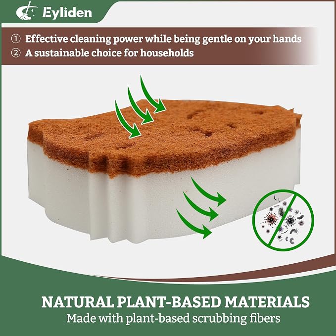 Eyliden Cat Scrub Sponges, 6 Pack, Plant-Based, Dual-Sided | Dish Sponges for Kitchen & Bathroom, Non-Scratch Cleaning for Dishes, Pots, Pans, Glassware