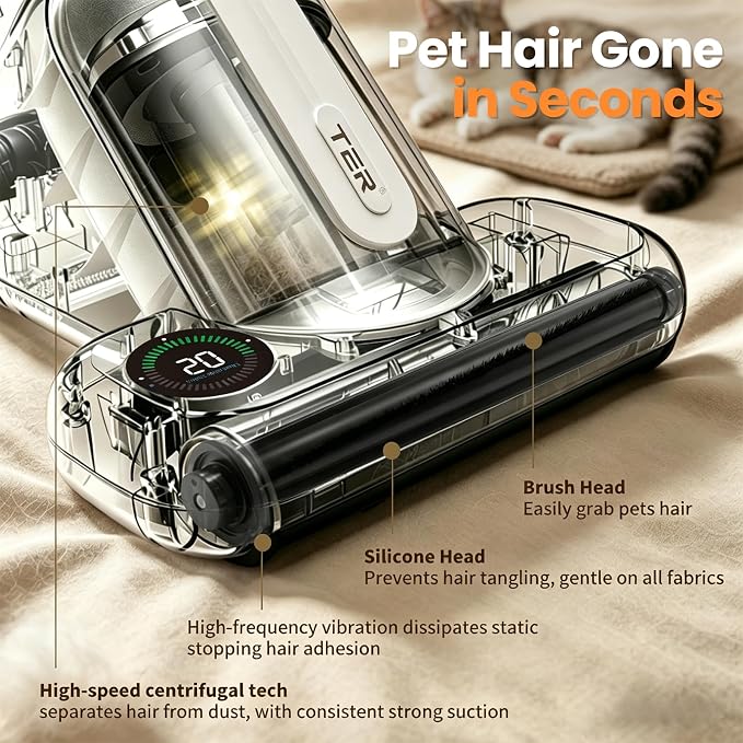 TER UV Bed Mattress Vacuum Cleaner with Smart Dust Sensor | 16 Kpa Strong Suction + 35000/rpm Tapping for Deep Clean Pet Hair and Dust on Mattress, Couch, Pillow