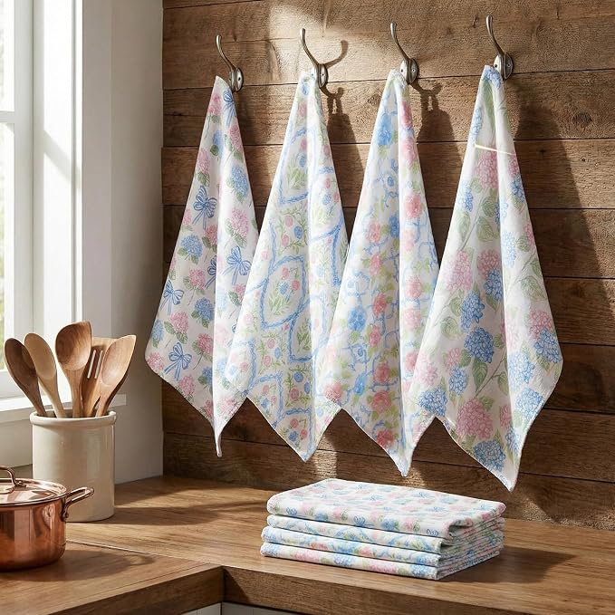 Reusable Cleaning Cloths Washable Cotton Kitchen Dish Towels for Home Party Supplies Bulk, 9.84x11.81in (36 Pack,Pastel Hydrangea)