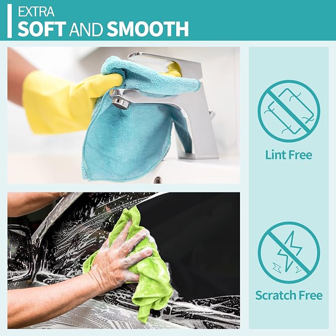 Microfiber Cleaning Cloth, 12 Pack Cleaning Rags, 12" x 12" Microfiber Towel, Lint Free Non-Abrasive Dusting Cloth, Microfiber Towels for Cars Kitchen Garage House Office