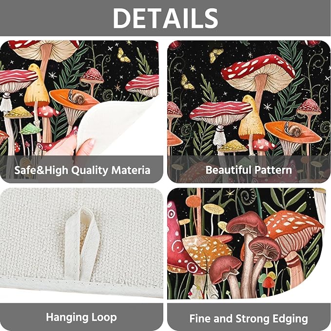 Dish Drying Mat for Kitchen Counter 18x24 Inch, Super Absorbent Dish Drainer Mat, Decorative Microfiber Dishes Drying Pad-Large(Mushroom)