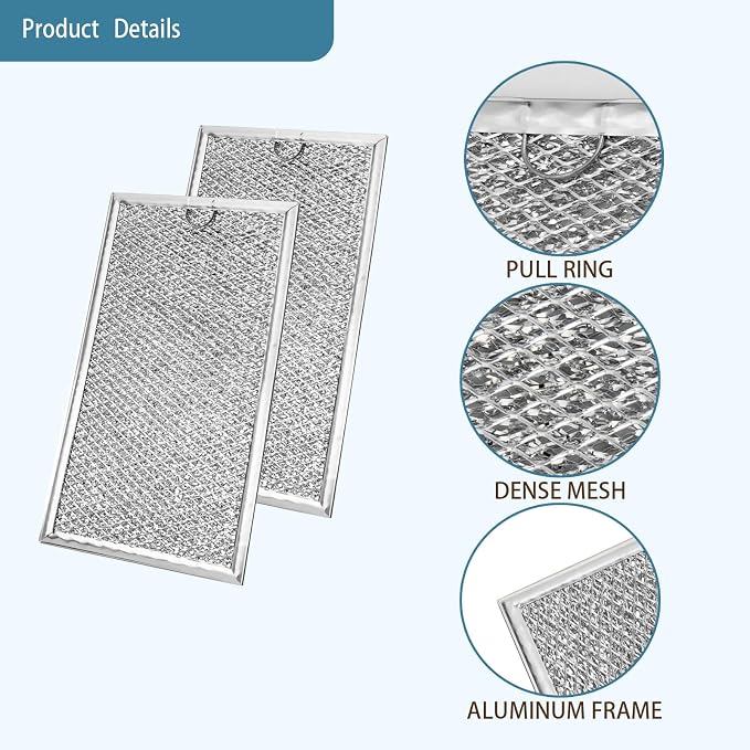 W10535950 Microwave Grease Filter Fit for Whirlpool 6-1/4" X 11" | PS8769987 Aluminum Mesh Filter Replacement For Whirlpool KitchenAid Microwave Oven, Replaces W10834067 3281035 2 Pack