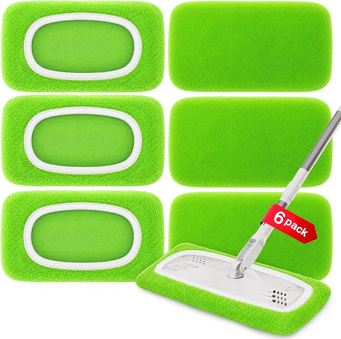 Reusable Mop Pads Compatible with Swiffer Sweeper Mop Cleaning Mop Pads Refill for Dry & Wet Sweeping for Multi-Surface/Hardwood Floor Cleaning (Green)