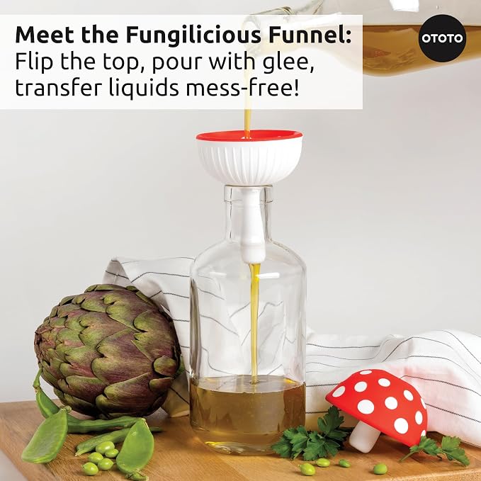 OTOTO Forest Trio Bundle of Beardy, Magic Mushroom, Fun Guy - Gnomes Dish Brush, Fungilicious Kitchen Funnel, Fridge Deodorizer, Mushroom Decor Cute Kitchen Accessories, Unique Mushroom Gnome Gifts