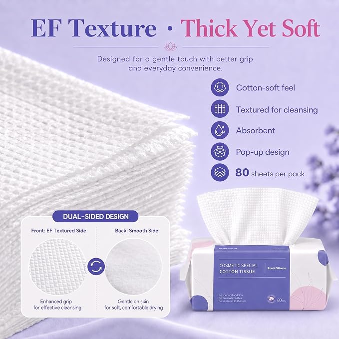 PoeticEHome Extra Thick Face Towels Disposable | Cotton Soft Dry Wipes Biodegradable for Facial Cleansing & Makeup Remover (4 Pack)