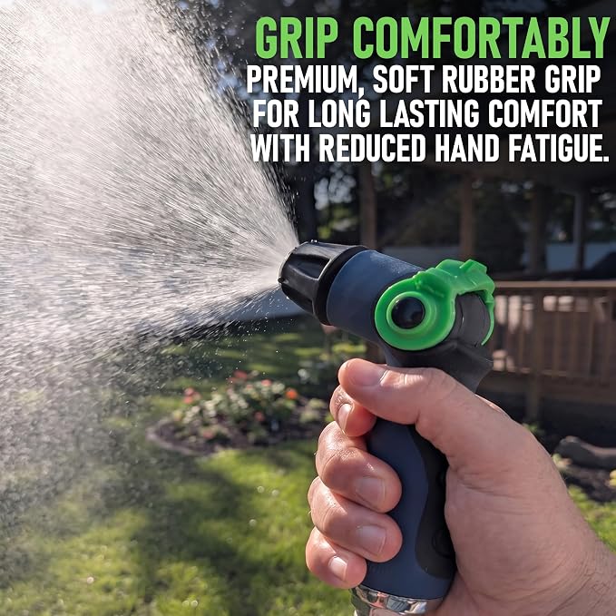 Heavy Duty Metal Garden Hose Nozzle, High Pressure Spray, Adjustable Flow | Hose Nozzle Thumb Control, Premium Water Hose Nozzle For Watering Plants, Lawns, Washing Cars & Pets