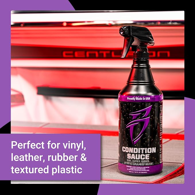 Boat Bling Condition Sauce Premium Interior Moisturizer w/UV Protection, 32 oz., for Boats, RVs, Powersport Vehicles and More | UV-blocking interior moisturizer helps prevent fading, cracking and discoloration on vinyl, leather, rubber and plastic