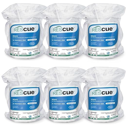 REScue One-Step Disinfectant Cleaner & Deodorizer Wipes for Vet Use – Cleaner for Kennels, Litter Boxes, Vet Offices, Pet Grooming Surfaces, Pet Boarding – Wipes Canister Refill, 160 Count (6 Pack)
