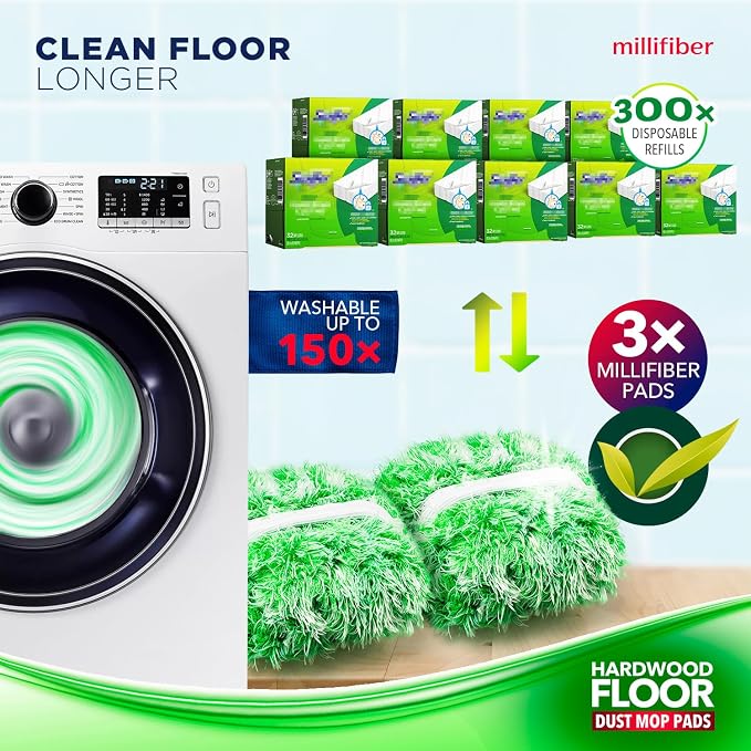 Millifiber Floor Duster Refills 15x8 Inches, 3-Pack (Mop Not Included) | Reusable microfiber duster covers, replacement heads, hair & dust mopping cloths