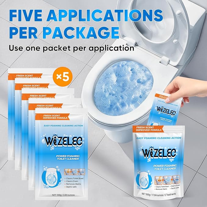 Toilet Bowl Cleaner Powder, Freshness Toilet Bowl Cleaner, Foaming Bathroom Sink Cleaner, Self Activating 5-Pack