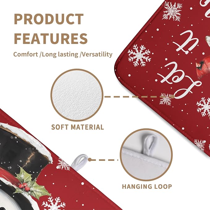 Snowman Christmas Dish Drying Mat Winter Drying Mats for Kitchen Counter Xmas Holiday Red Dish Draining Mat Microfiber Absorbent Reusable Dish Rack Pad 18x24 Inch