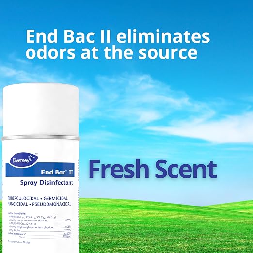 Diversey 04832 End Bac II Spray Disinfectant, Hard Surface Disinfectant Spray, Eliminates Odors in High Traffic Areas, Fresh Scent, Aerosol, 15 Ounce (Pack of 12)