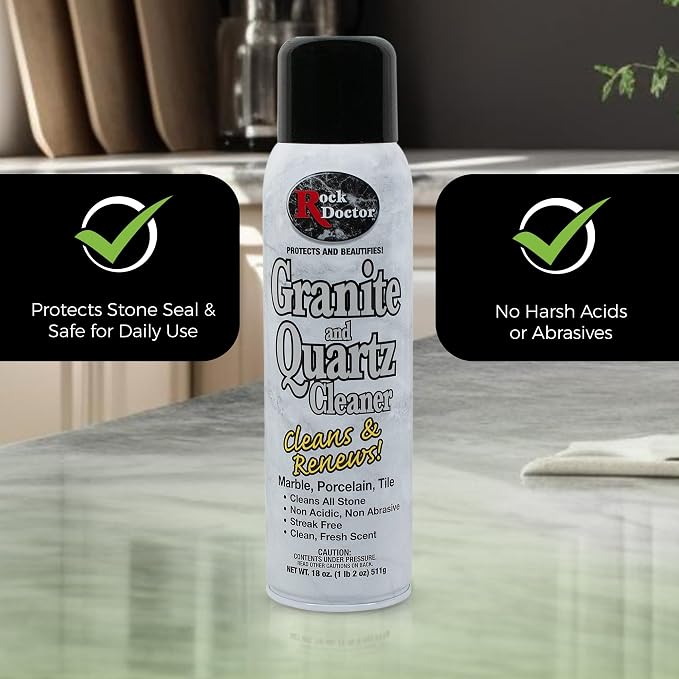 Rock Doctor Granite & Quartz Cleaner Spray 18 oz. Can, Cleans Tile, Marble, Kitchen Countertop, and Natural Stone Surfaces, Streak-Free Shine - Pack of 4